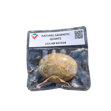 Natural Sagenitic Quartz Gemstone – Oval Cabochon with Golden Rutile Inclusions | LIULAB 947838 Certified