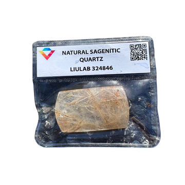 Natural Sagenitic Quartz Rectangle Cabochon – Golden Rutile in Quartz | LIULAB 324846 Certified