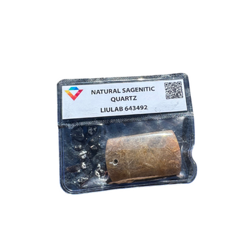Natural Sagenitic Quartz Gemstone – Barrel Cut with Golden Rutile Needles | LIULAB 643492 Certified