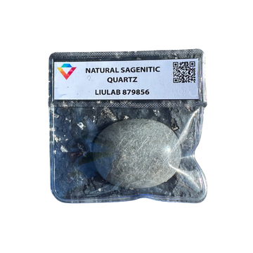 Natural Sagenitic Quartz Palm Stone – Silvery Needle Inclusions | LIULAB 879856 Certified
