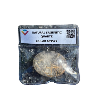 Natural Sagenitic Quartz Palm Stone – Golden Hair Inclusions with Cloudy Core | LIULAB 489522 Certified