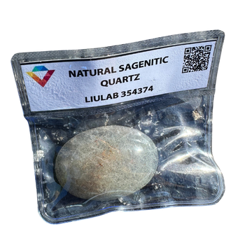 Natural Sagenitic Quartz Palm Stone – Silvery Rutile Threads & Subtle Earth Tones | LIULAB 354374 Certified