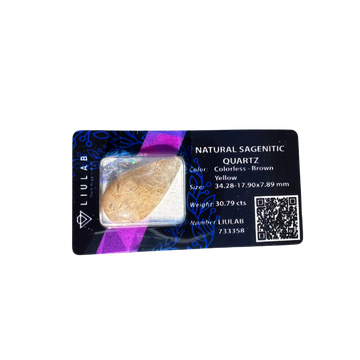 Natural Sagenitic Quartz Gemstone – Golden Rutile Teardrop | LIULAB 733358 Certified