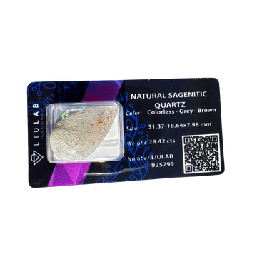 Natural Sagenitic Quartz Gemstone – Smoky Needle Inclusions in Clear Teardrop | LIULAB 925799 Certified