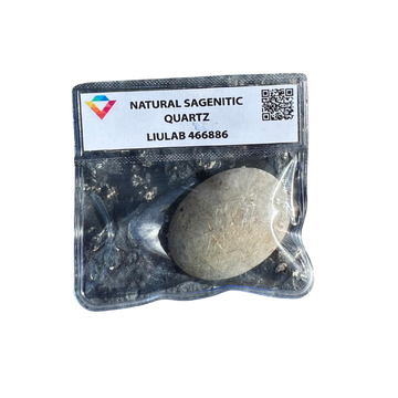 Natural Sagenitic Quartz Palm Stone – Soft Grey Veil with Fine Rutile Threads | LIULAB 466886 Certified