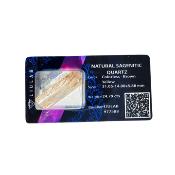 Natural Sagenitic Quartz – 24.79 Carats Rectangle Cut with Golden Rutile Inclusions | LIULAB Certified