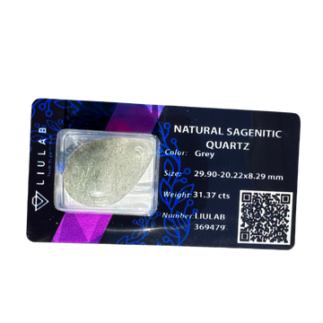 Natural Sagenitic Quartz Teardrop – Elegant Grey Tone with Delicate Inclusions | LIULAB 369479 Certified