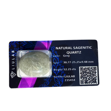 Natural Sagenitic Quartz Palm Stone – Deep Grey Hue with Silvery Rutile Threads | LIULAB 235454 Certified