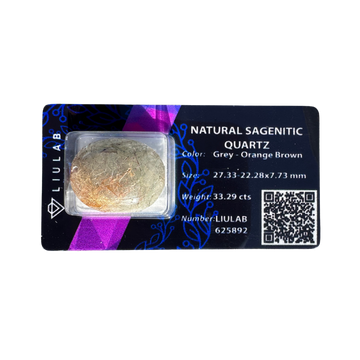 Natural Sagenitic Quartz Cabochon – Grey to Orange-Brown Tones with Radiating Rutile Inclusions | LIULAB 625892 Certified