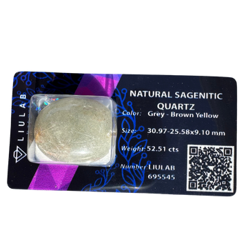 Natural Sagenitic Quartz Cabochon – Multitone Grey, Brown & Yellow Blend with Rutile Inclusions | LIULAB Certified #695545