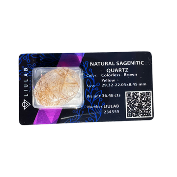 Natural Sagenitic Quartz Cabochon – Clear to Brown-Yellow with Striking Rutile Patterns | LIULAB Certified #234555