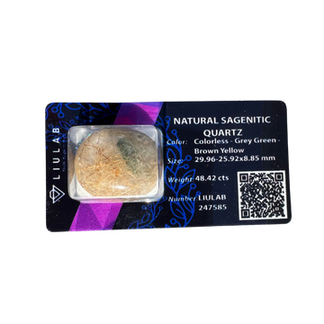 Natural Sagenitic Quartz Cabochon – Multicolor Rutile Inclusions | LIULAB Certified #247585