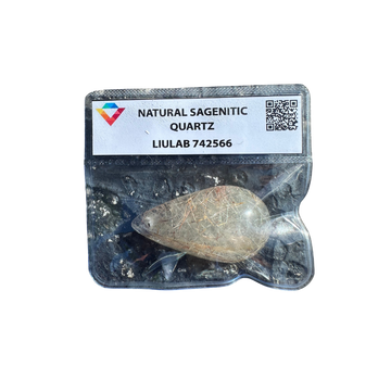 Natural Sagenitic Quartz – Teardrop Cabochon with Golden Rutile Inclusions | LIULAB 742566 Certified