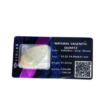 Natural Sagenitic Quartz Cabochon – Colorless with Grey & Brown Inclusions | LIULAB Certified #738724