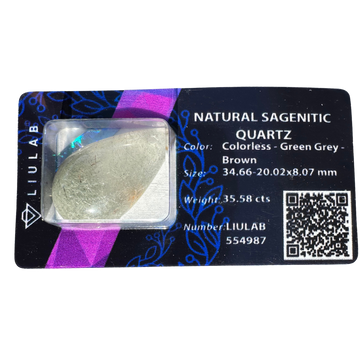 Natural Sagenitic Quartz Cabochon – Green-Grey Needle Inclusions | LIULAB Certified #554987