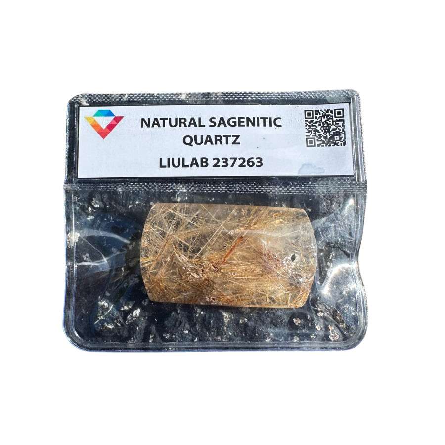 Natural Sagenitic Quartz Pendant – Golden Rutile Inclusions | LIULAB 237263 Certified