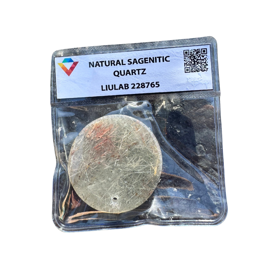Natural Sagenitic Quartz Disc – Round Pendant Stone with Rutile Threads | LIULAB 228765 Certified