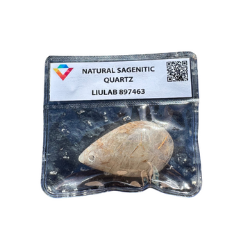 Natural Sagenitic Quartz Gemstone – Hand-Carved Teardrop with Rutile Inclusions | LIULAB 897463 Certified