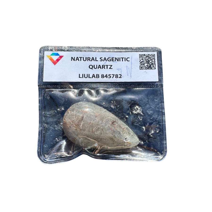 Natural Sagenitic Quartz Gemstone – Hand-Carved Teardrop with Copper Rutile Inclusions | LIULAB 845782 Certified