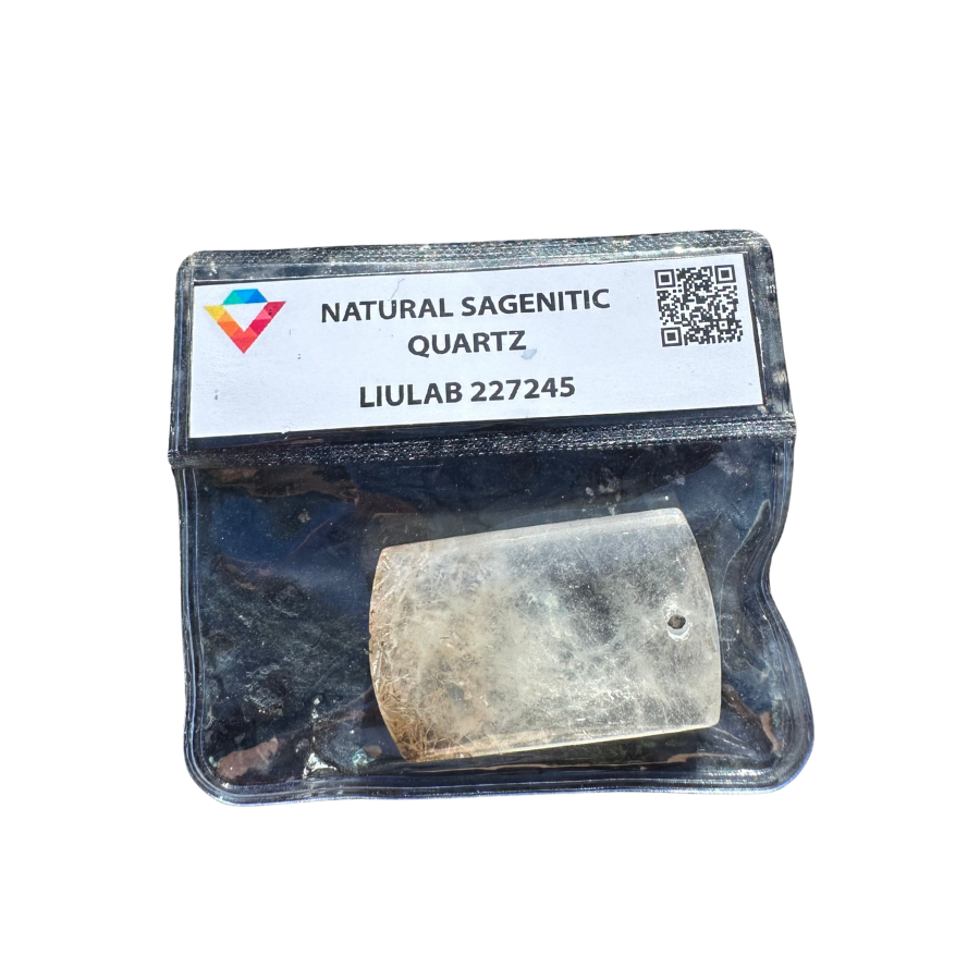 Natural Sagenitic Quartz Gemstone – Barrel-Cut with Silky Rutile Threads | LIULAB 227245 Certified