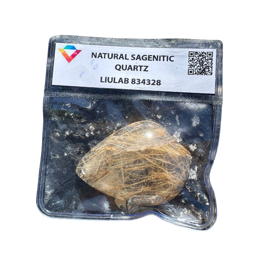 Natural Sagenitic Quartz – Golden Rutile Cabochon | LIULAB Certified #834328