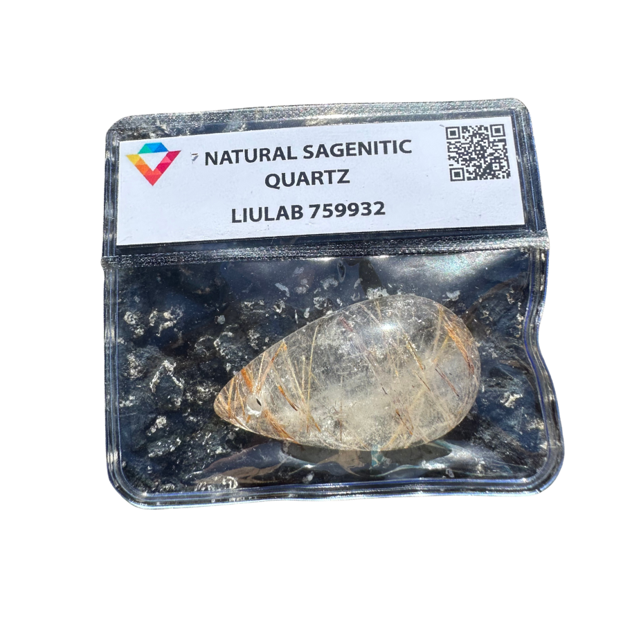 Natural Sagenitic Quartz – Teardrop Polished Gem | LIULAB Certified #759932