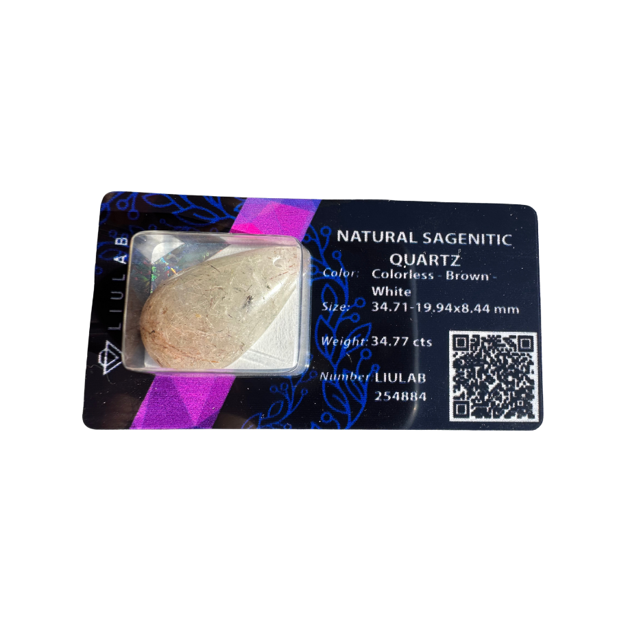 Natural Sagenitic Quartz – Certified Teardrop Gem | LIULAB #254884