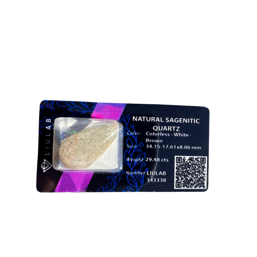 Natural Sagenitic Quartz – Pear Drop Cut | LIULAB Certified #343338