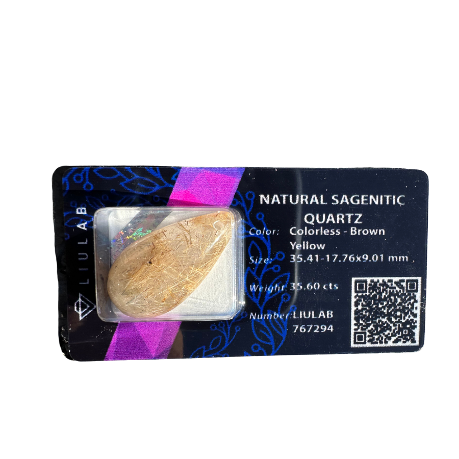 Natural Sagenitic Quartz – Pear Drop Cut | LIULAB Certified #767294