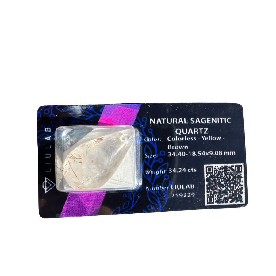Natural Sagenitic Quartz – Pear Drop Cut | LIULAB Certified #759229