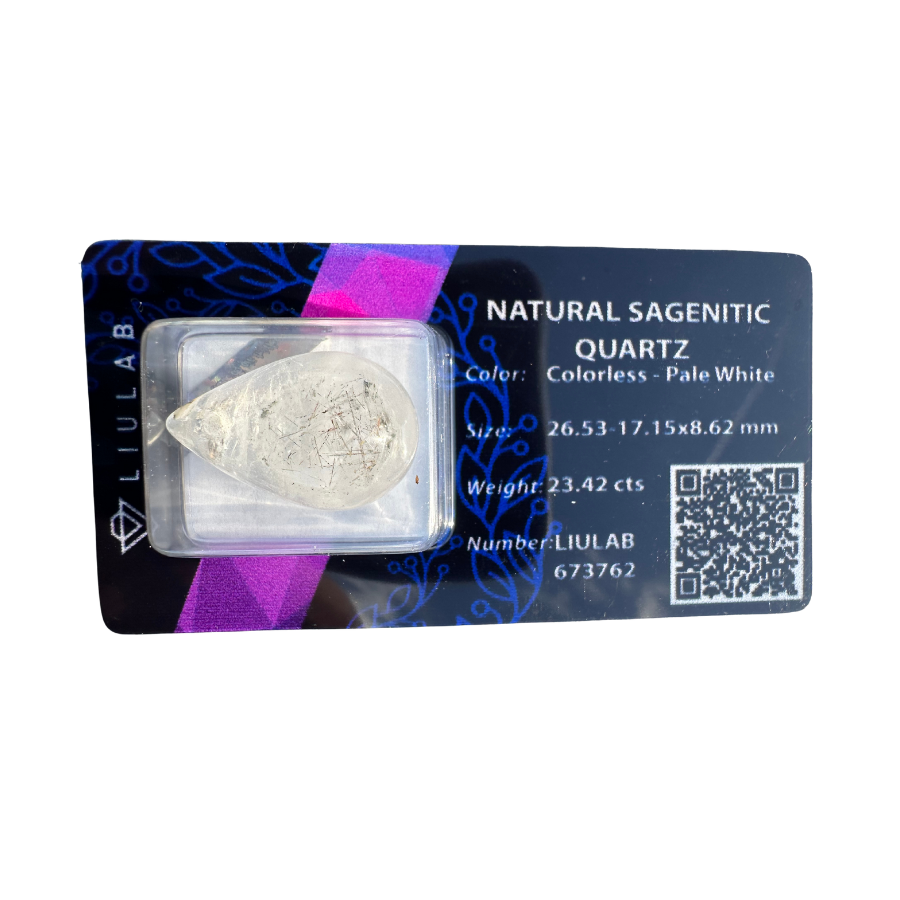 Natural Sagenitic Quartz – Pear Drop Cut | LIULAB Certified #673762