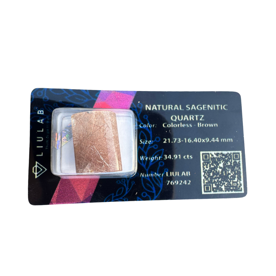 Natural Sagenitic Quartz – Rectangular Cut | LIULAB Certified #769242