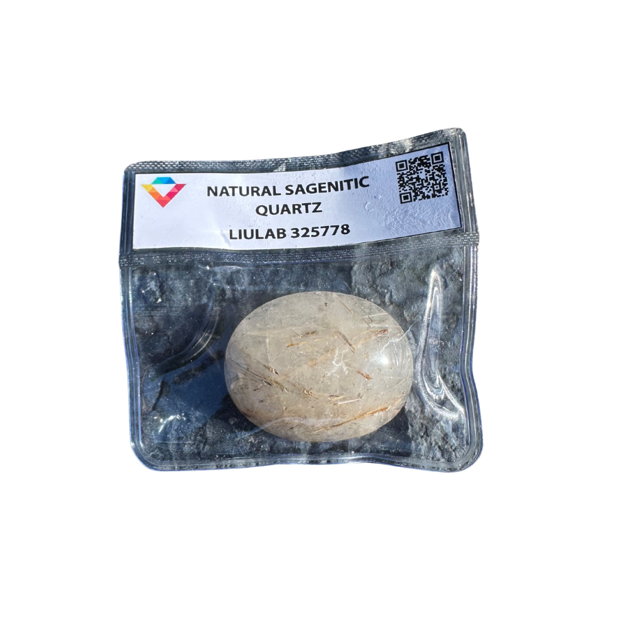 Natural Sagenitic Quartz Palm Stone – Golden Rutile Inclusions | LIULAB 325778 Certified