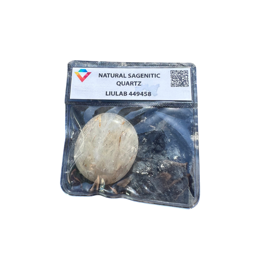 Natural Sagenitic Quartz – Oval Polished Bead | LIULAB Certified #449458