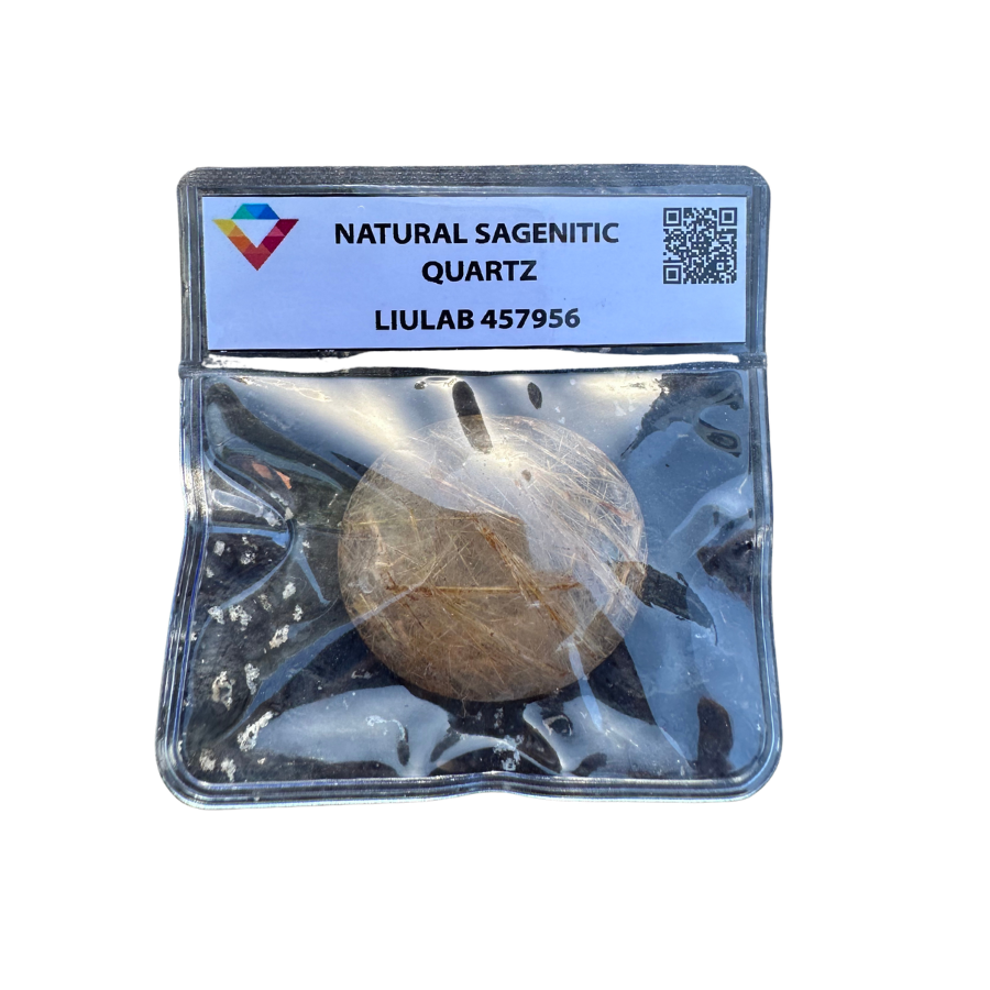Natural Sagenitic Quartz – Round Cabochon | LIULAB Certified #457956
