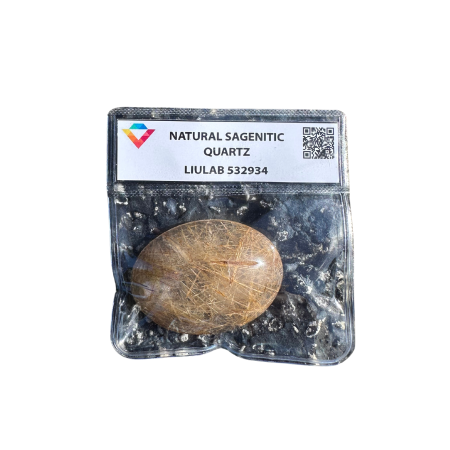 Natural Sagenitic Quartz Palm Stone – Golden Hair Inclusions | LIULAB 532934 Certified