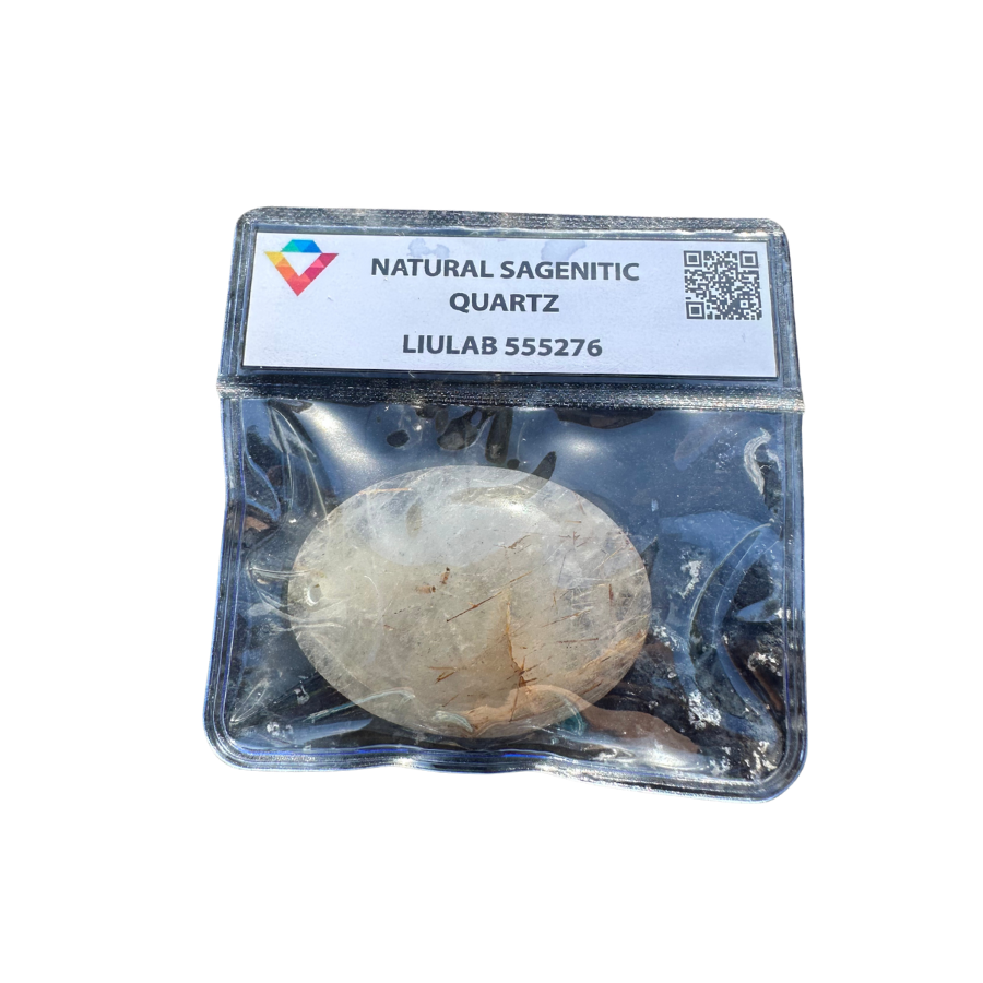 Natural Sagenitic Quartz – Oval Cabochon with Golden Rutile | LIULAB Certified #555276