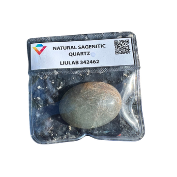 Natural Sagenitic Quartz Palm Stone – Earthy Green-Gold Rutile Inclusions | LIULAB 342462 Certified