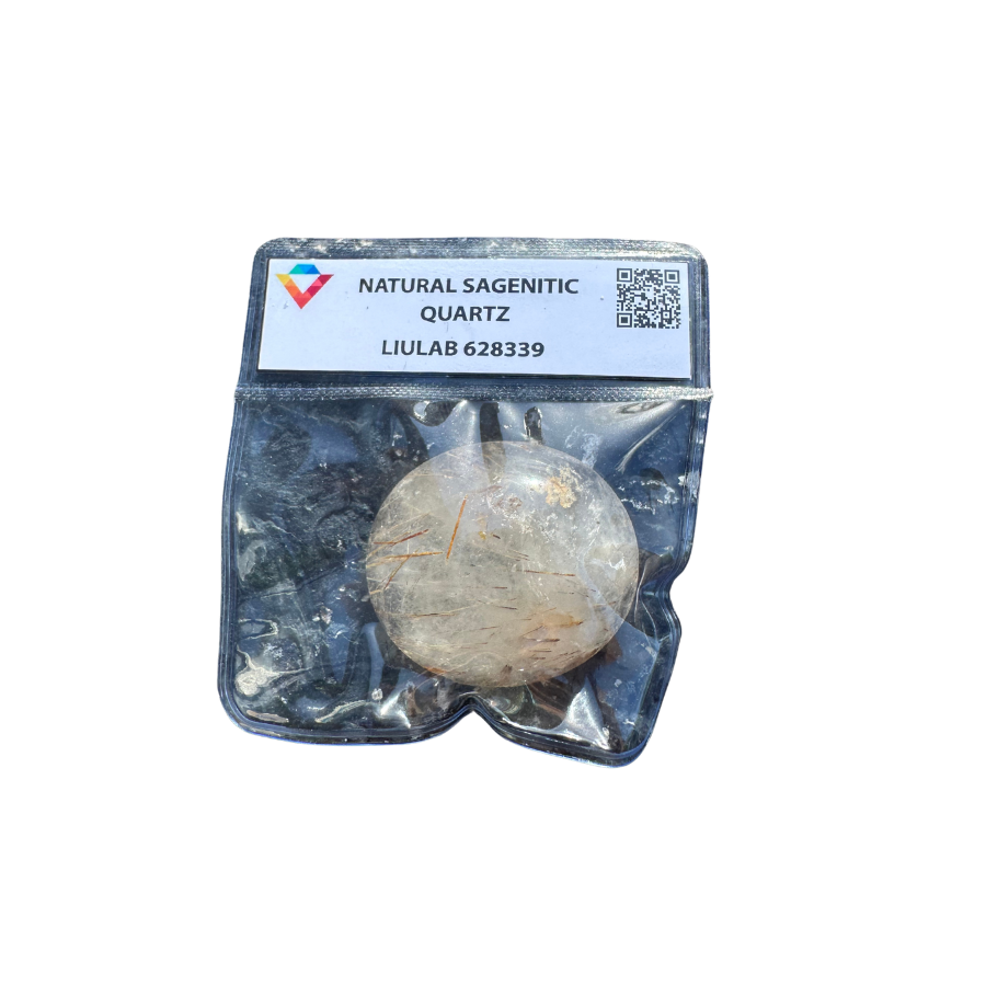 Natural Sagenitic Quartz – Round Polished Gem with Golden Rutile | LIULAB Certified #628339