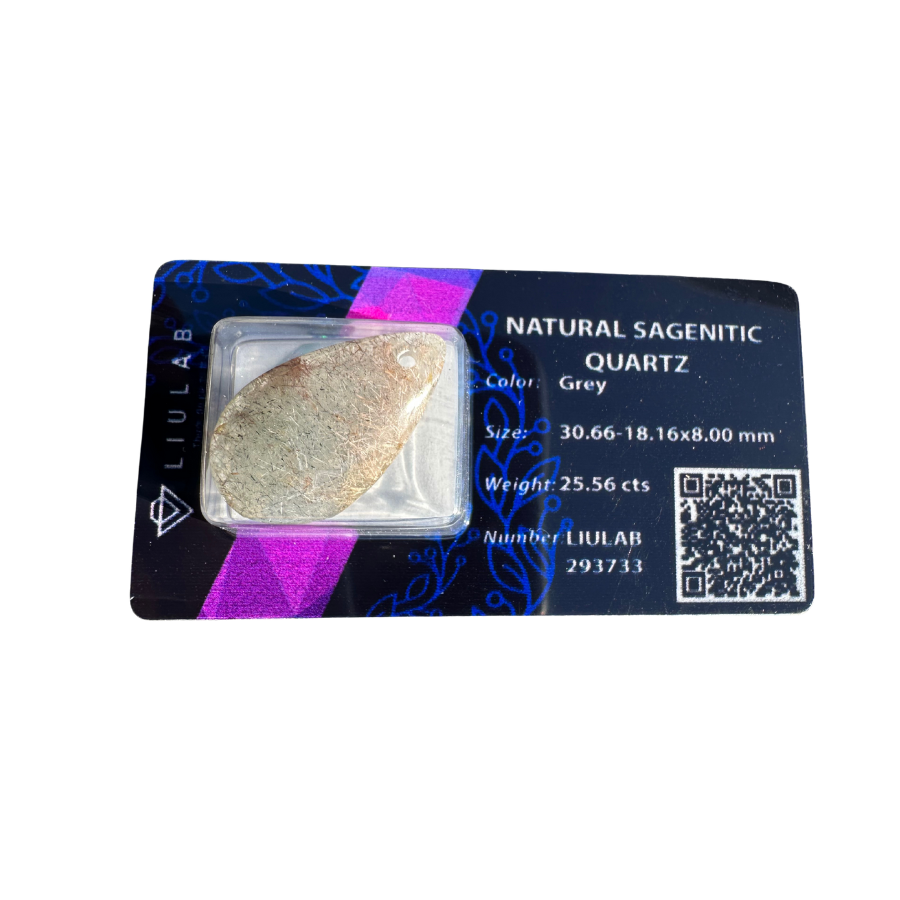 Natural Sagenitic Quartz – Grey Teardrop Gemstone Pendant | 25.56 Carats | LIULAB Certified #293733