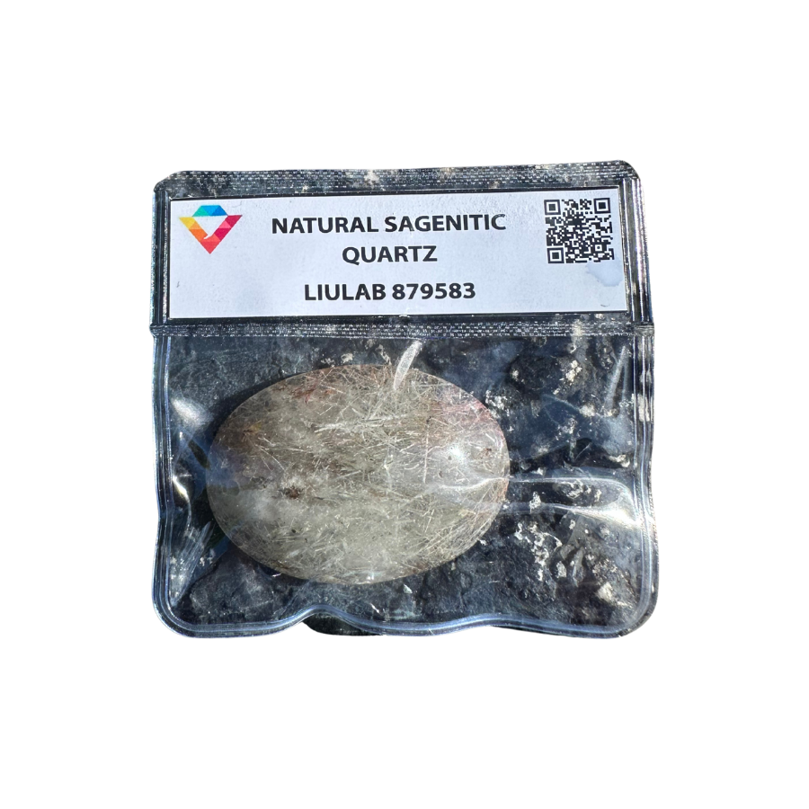 Natural Sagenitic Quartz Palm Stone – Silver-Gold Needle Inclusions | LIULAB 879583 Certified