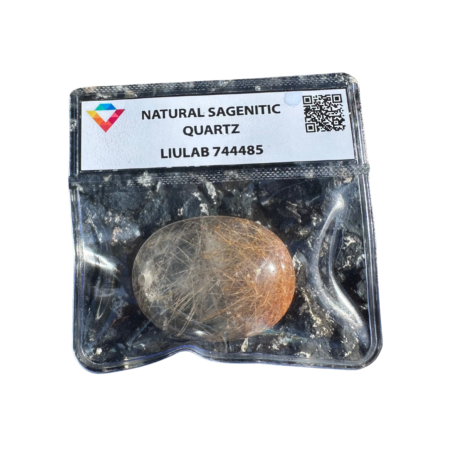 Natural Sagenitic Quartz Palm Stone – Radiant Copper-Golden Threads | LIULAB 744485 Certified