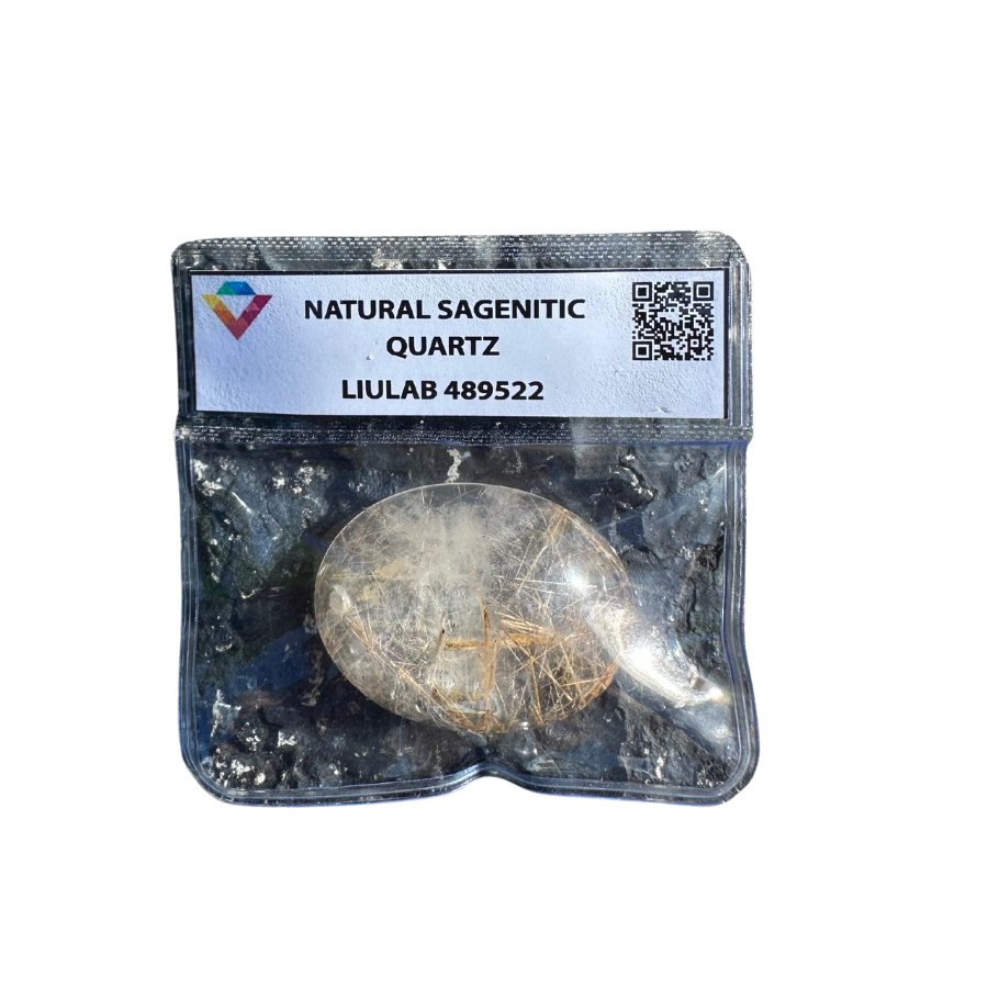 Natural Sagenitic Quartz Palm Stone – Golden Hair Inclusions with Cloudy Core | LIULAB 489522 Certified