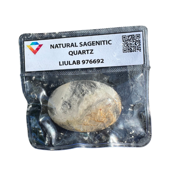 Natural Sagenitic Quartz Palm Stone – Smoky Veils & Golden Hair Inclusions | LIULAB 976692 Certified