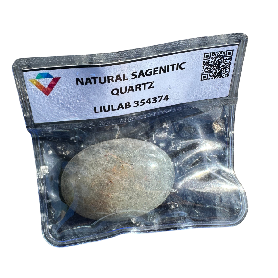 Natural Sagenitic Quartz Palm Stone – Silvery Rutile Threads & Subtle Earth Tones | LIULAB 354374 Certified