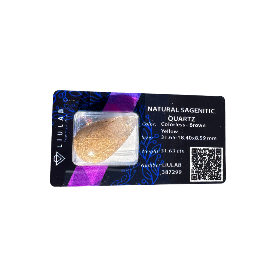 Natural Sagenitic Quartz Gemstone – Golden Rutile in Clear Quartz | LIULAB 387299 Certified