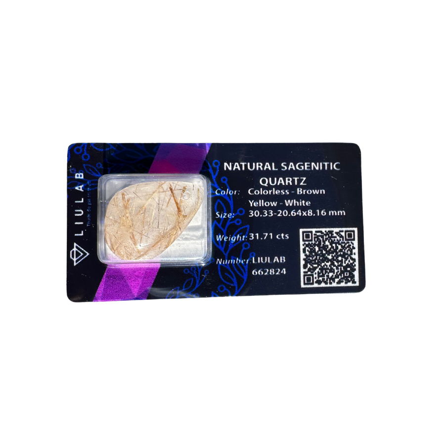 Natural Sagenitic Quartz Gemstone – Golden Rutile Web in Colorless Body | LIULAB 662824 Certified