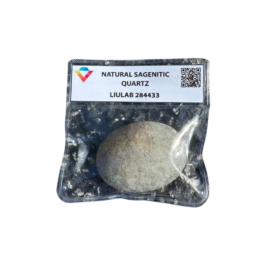 Natural Sagenitic Quartz Palm Stone – Soft Clarity with Mixed Rutile Threads | LIULAB 284433 Certified