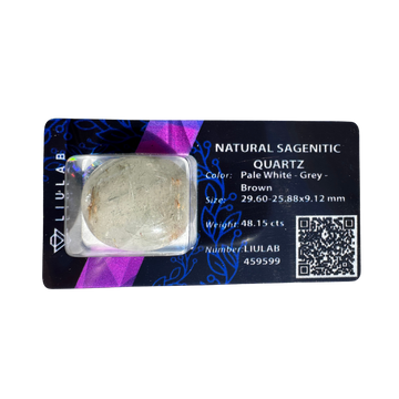 Natural Sagenitic Quartz – 48.15 Carats Oval Cabochon with Grey & Brown Inclusions | LIULAB Certified