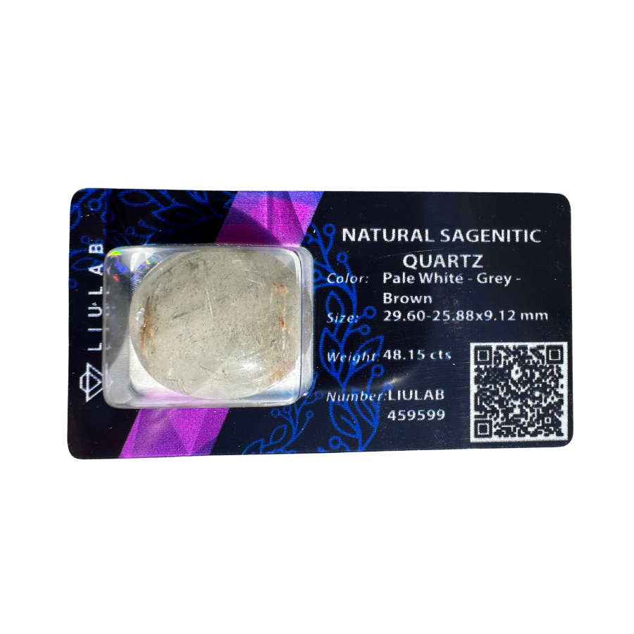 Natural Sagenitic Quartz – 48.15 Carats Oval Cabochon with Grey & Brown Inclusions | LIULAB Certified